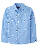 Boys Print Poplin Button Up Shirt