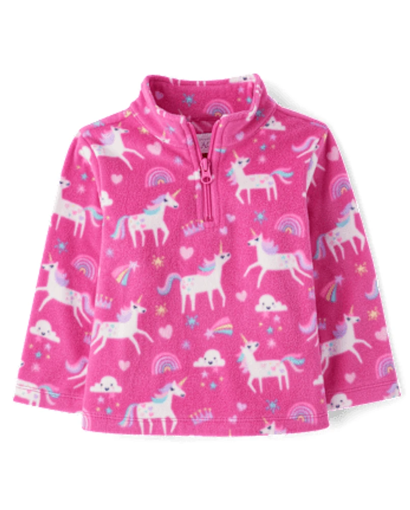 Toddler Girls Print Microfleece Half Zip Pullover