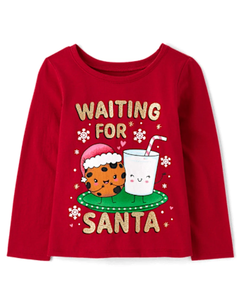 Baby And Toddler Girls Waiting For Santa Graphic Tee