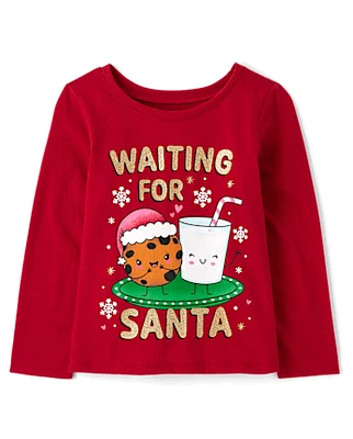 Baby And Toddler Girls Waiting For Santa Graphic Tee