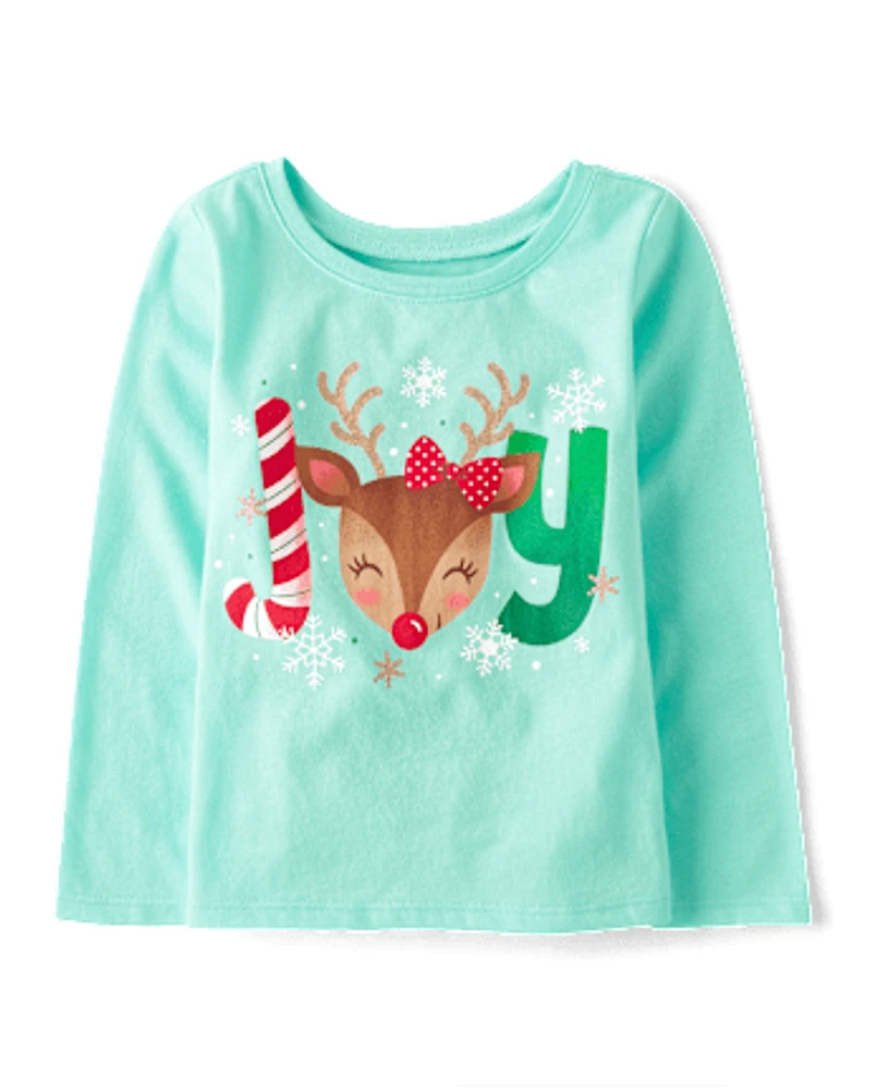 Baby And Toddler Girls Joy Reindeer Graphic Tee