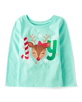 Baby And Toddler Girls Joy Reindeer Graphic Tee