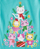 Baby And Toddler Girls Cat Christmas Tree Graphic Tee