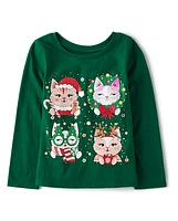 Baby And Toddler Girls Christmas Cat Graphic Tee