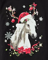 Girls Christmas Horse Graphic Tee