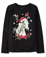 Girls Christmas Horse Graphic Tee