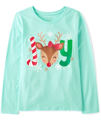 Girls Joy Reindeer Graphic Tee