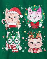 Girls Christmas Cat Graphic Tee