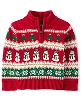 Baby And Toddler Boys Matching Family Christmas Fairisle Half Zip Sweater