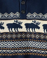 Baby And Toddler Boys Moose Fairisle Mock Neck Sweater