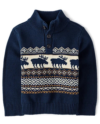 Baby And Toddler Boys Moose Fairisle Mock Neck Sweater