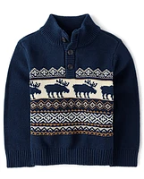 Baby And Toddler Boys Moose Fairisle Mock Neck Sweater