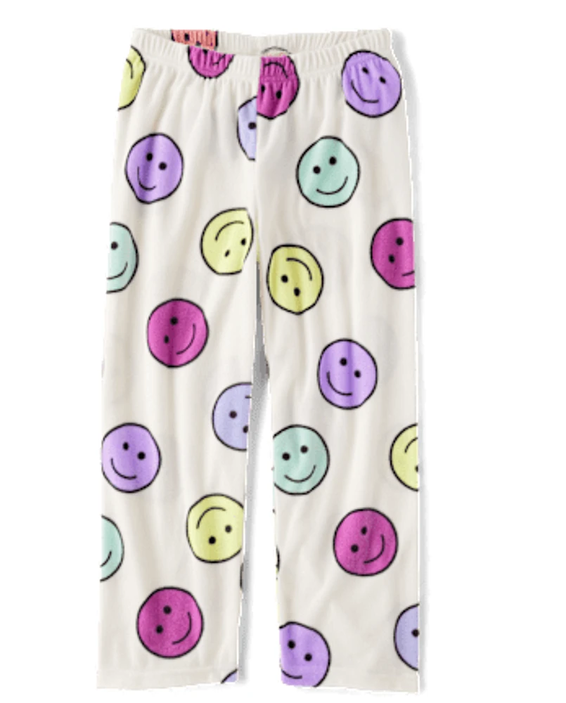 Girls Rainbow Happy Face Microfleece Pajama Pants