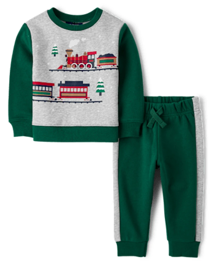 Baby And Toddler Boys Train Fleece 2-Piece Outfit Set