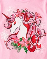 Girls Christmas Unicorn Graphic Tee