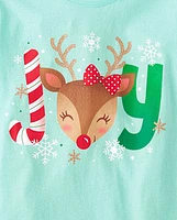 Girls Christmas Joy Reindeer Graphic Tee