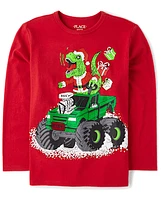 Boys Christmas Dino Truck Graphic Tee