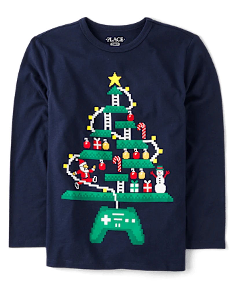 Boys Christmas Tree Gamer Graphic Tee