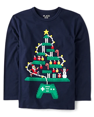 Boys Christmas Tree Gamer Graphic Tee