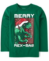 Boys Dino Merry Rex-Mas Graphic Tee