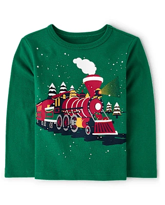 Baby And Toddler Boys Christmas Train Graphic Tee