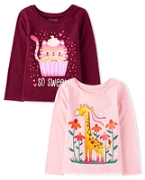 Baby And Toddler Girls Animal Graphic Tee 2-Pack