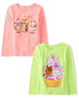 Girls Cat Dessert Graphic Tee 2-Pack