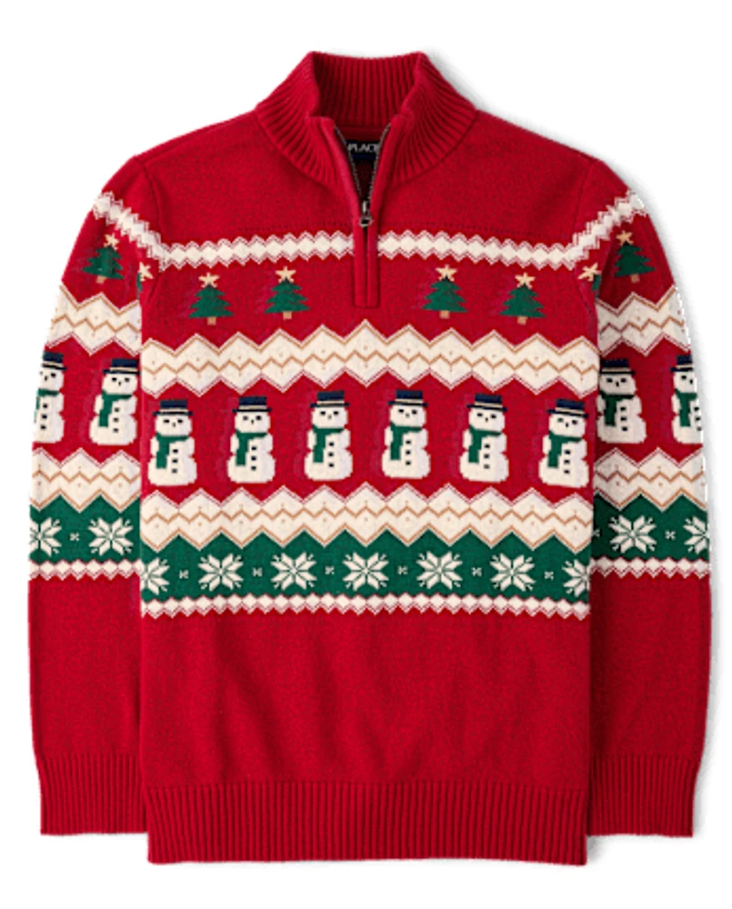 Mens Matching Family Christmas Fairisle Half Zip Sweater