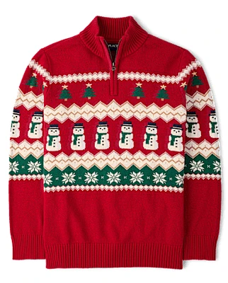 Mens Matching Family Christmas Fairisle Half Zip Sweater