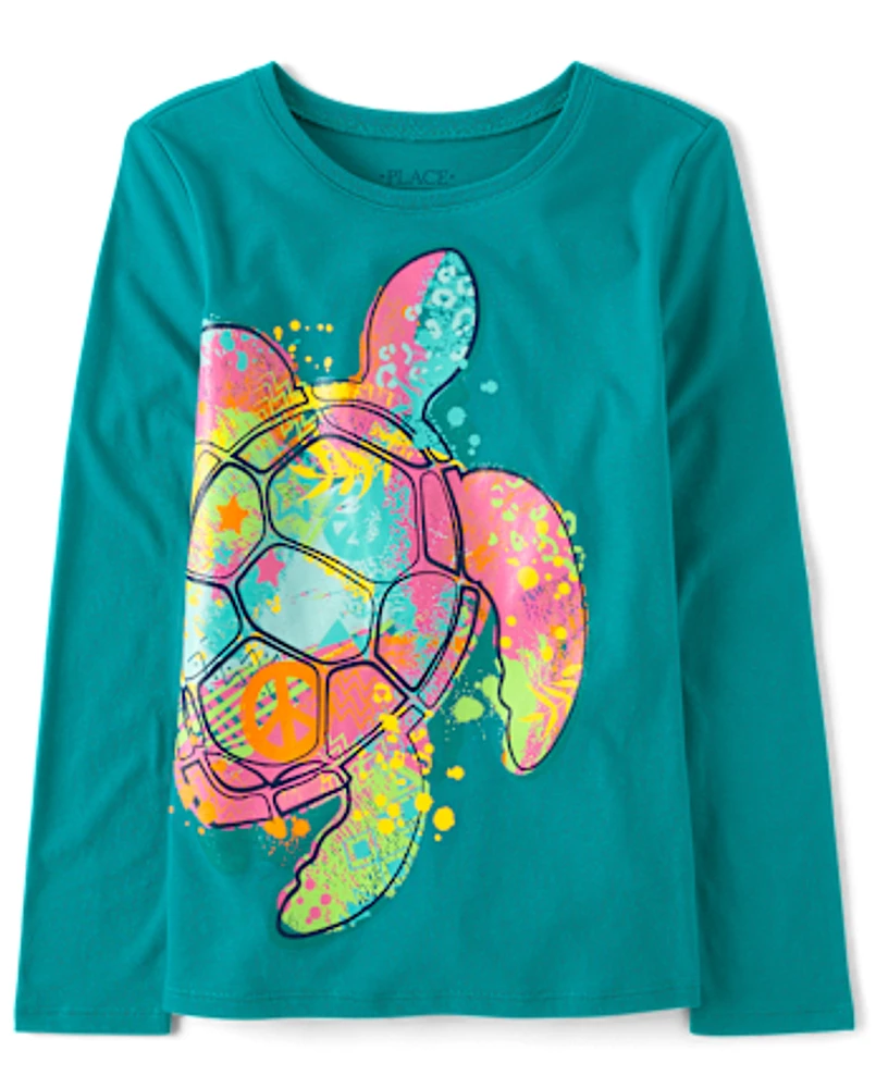 Girls Rainbow Turtle Graphic Tee