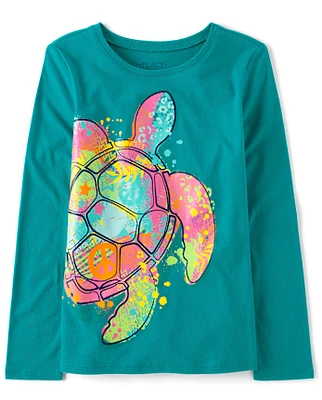 Girls Rainbow Turtle Graphic Tee