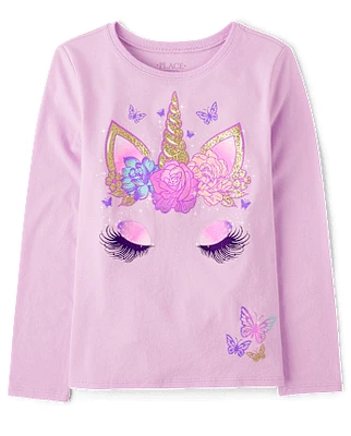 Girls Unicorn Face Graphic Tee