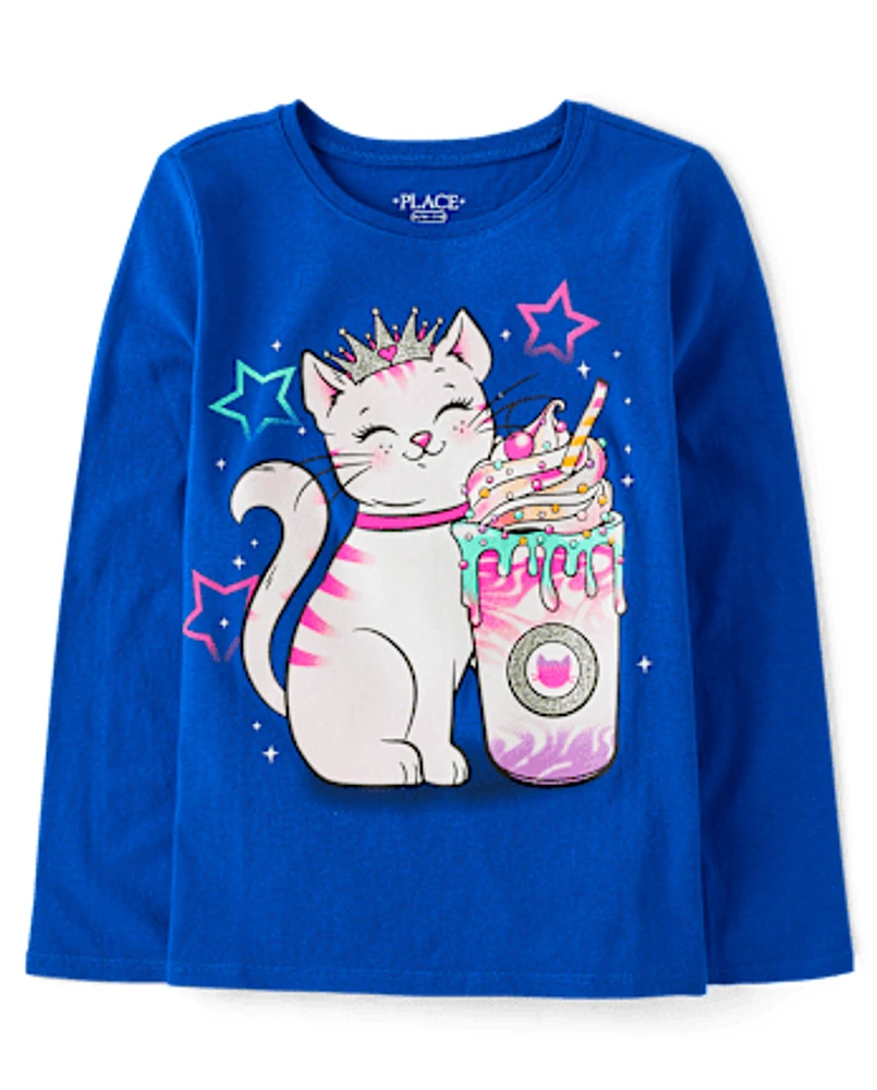 Girls Cat Milkshake Graphic Tee