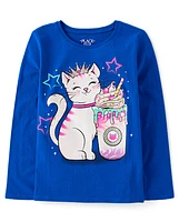 Girls Cat Milkshake Graphic Tee