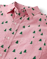 Mens Dad And Me Christmas Tree Poplin Button Up Shirt