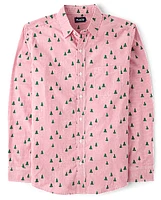 Mens Dad And Me Christmas Tree Poplin Button Up Shirt