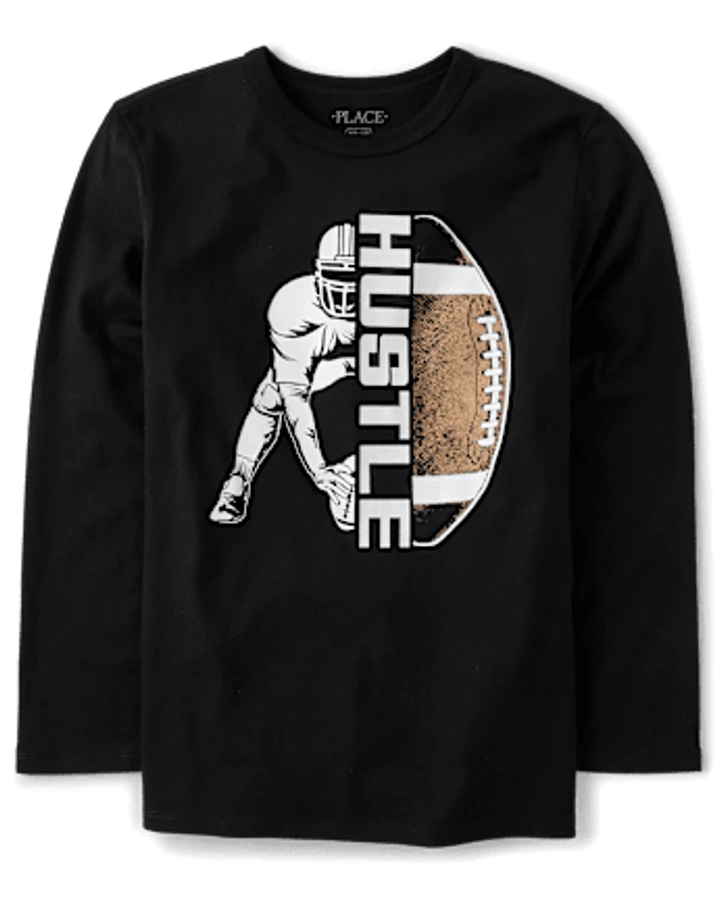 Boys Hustle Football Graphic Tee