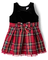 Toddler Girls Matching Family Plaid Velour Fit And Flare Dress