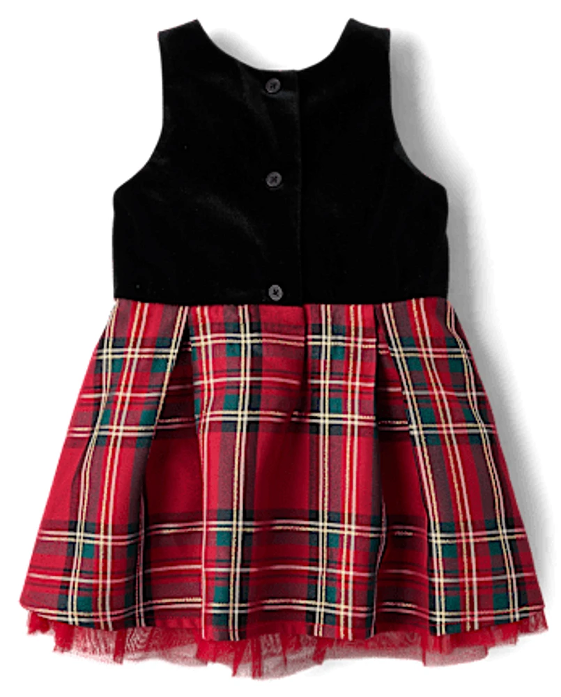 Toddler Girls Matching Family Plaid Velour Fit And Flare Dress