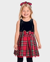 Toddler Girls Matching Family Plaid Velour Fit And Flare Dress