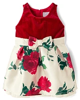 Baby And Toddler Girls Floral Velour Fit Flare Dress