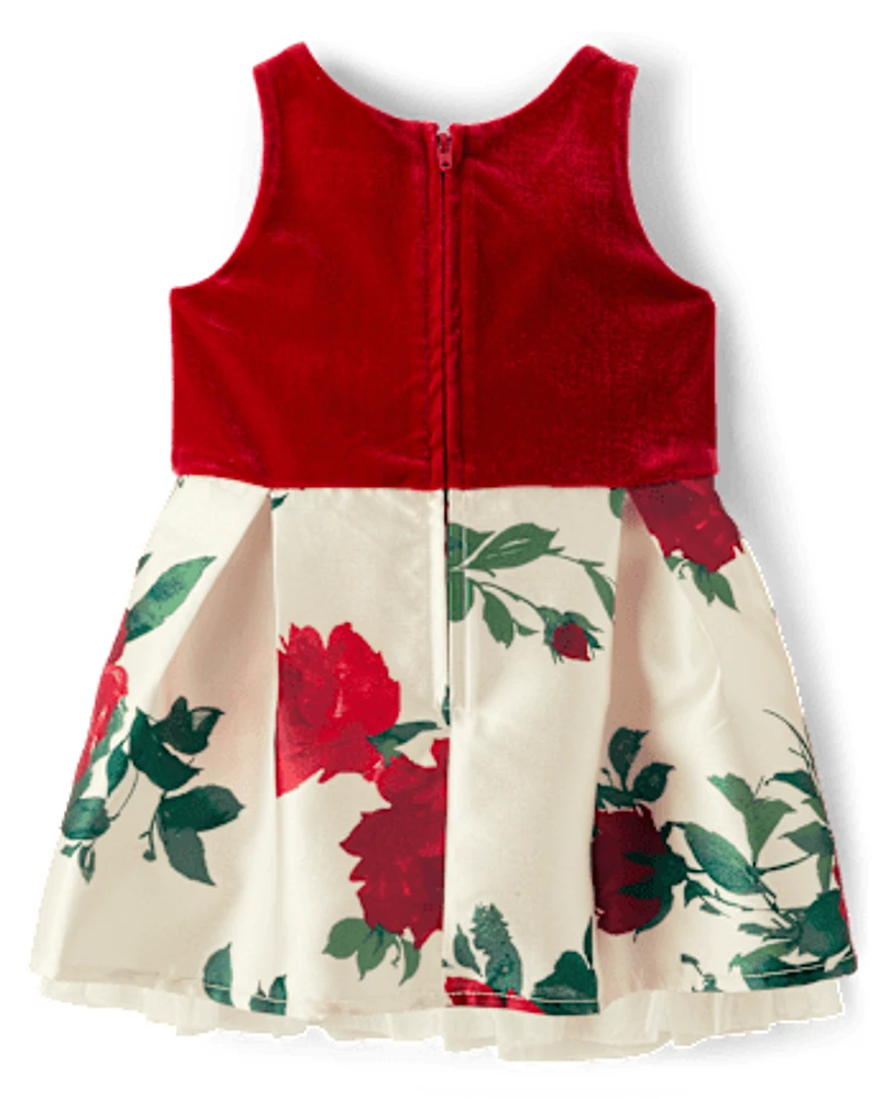 Baby And Toddler Girls Floral Velour Fit Flare Dress