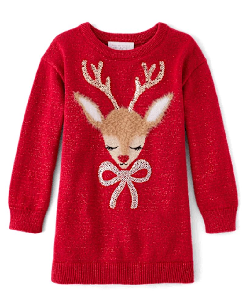 Baby And Toddler Girls Reindeer Sweater Dress