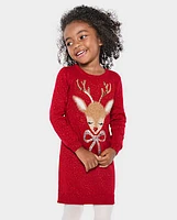 Baby And Toddler Girls Reindeer Sweater Dress