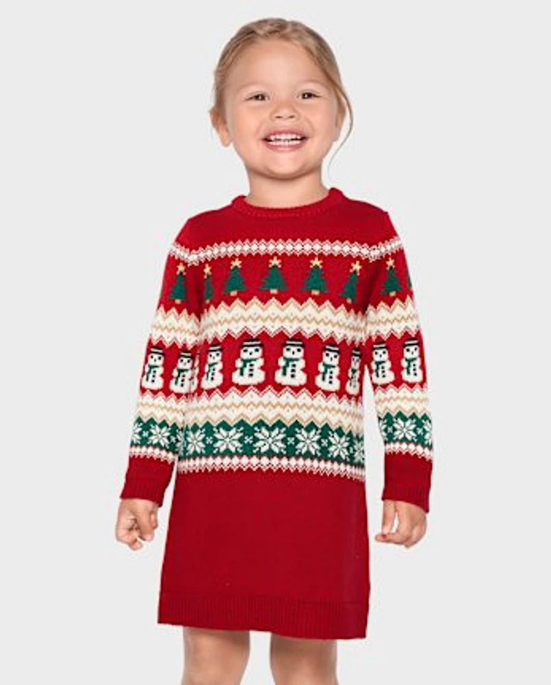 Baby And Toddler Girls Matching Family Christmas Fairisle Sweater Dress