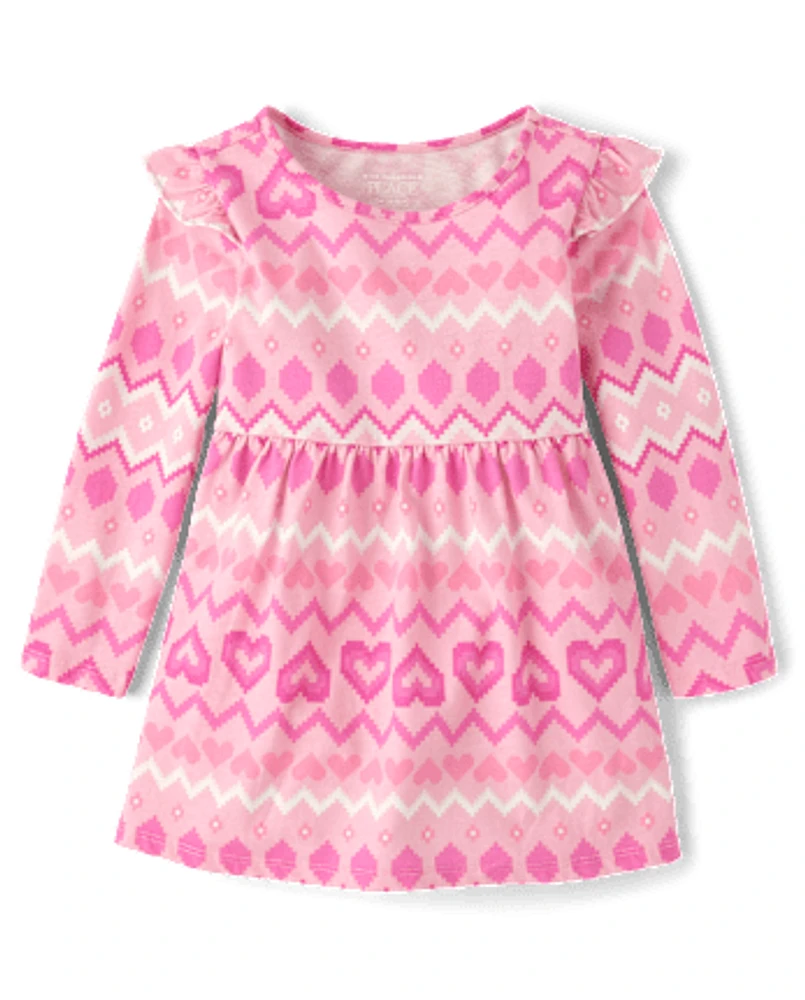 Baby And Toddler Girls Heart Fairisle Flutter Dress