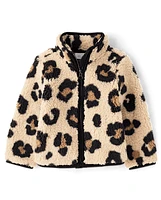 Toddler Girls Print Sherpa Zip Up Jacket