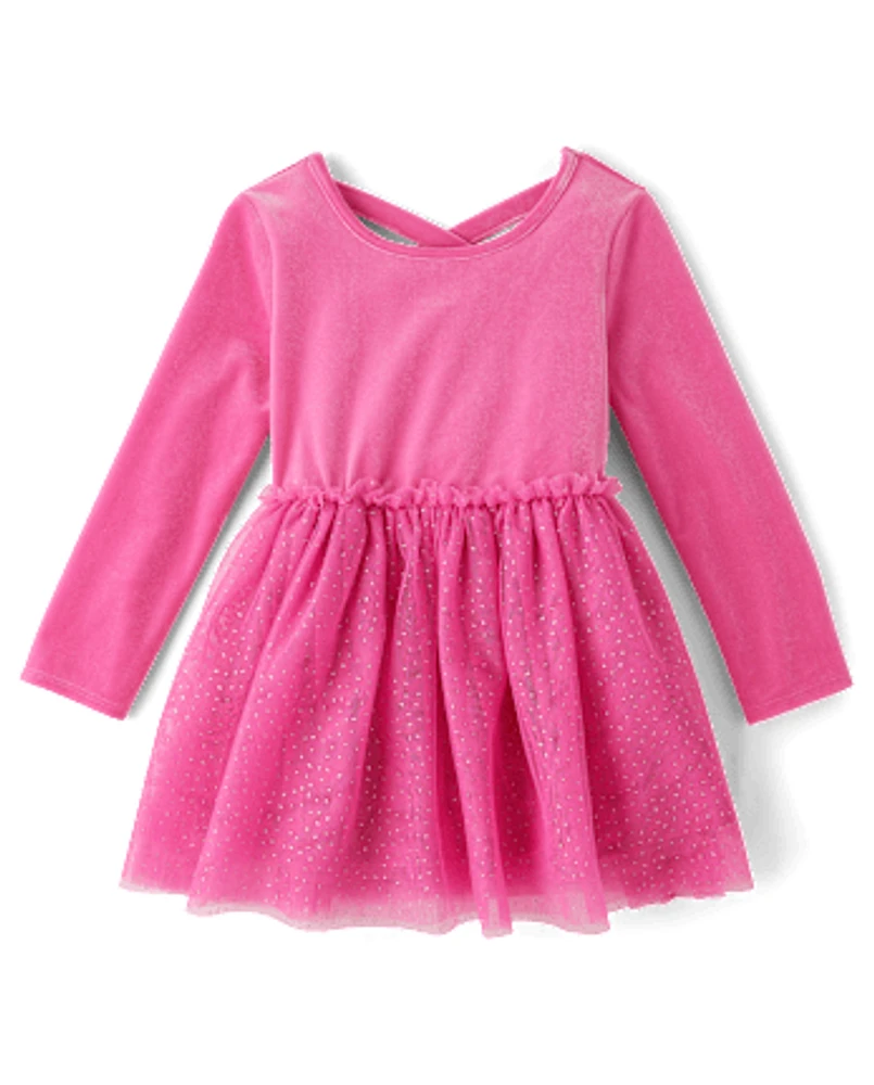 Baby And Toddler Girls Cross Back Glitter Velour Tutu Dress