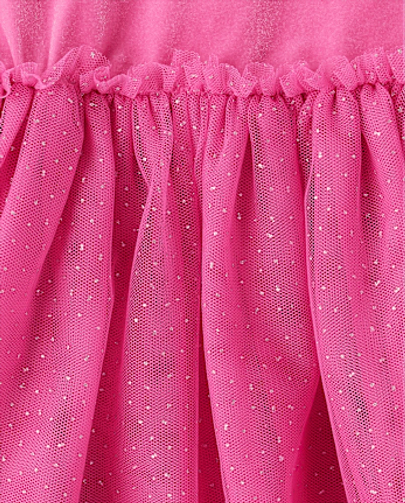 Baby And Toddler Girls Cross Back Glitter Velour Tutu Dress