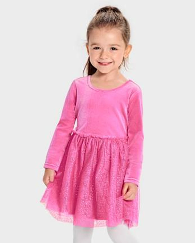 Baby And Toddler Girls Cross Back Glitter Velour Tutu Dress